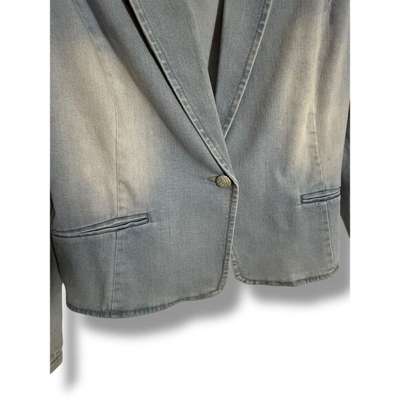INC International Concepts Size L Denim Blazer | Light Wash Puff Shoulder - Picture 3 of 7